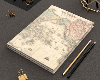J. H. Colton's Old World Map Hardcover Journal Vintage Art Lover Gift for Travel Enthusiasts History Buff Present Antique Earth Map Notebook