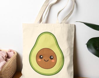 Cute Kawaii Avocado Tote Bag Gift for Avocado Lover Canvas Shopping Bag Eco-Friendly Shoulder Sack Reusable Natural Cottagecore Grocery Bag