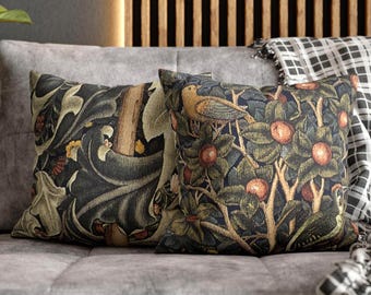 William Morris Woodpecker Tapestry Pillowcase, Botanical Vintage Cottagecore Home Decor