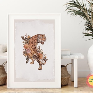 Tiger Printable Wall Art Year Of The Tiger Digital Poster Floral Illustration Download Lunar New Year Chinese New Year Print Animal Lover