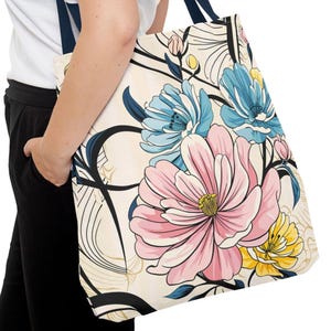 Vintage Wildflowers Tote Bag Whimsical Pastel Pink Floral Pattern Shopping Bag Boho Flower Gift for Her Botanical Market Tote Retro Reusable
