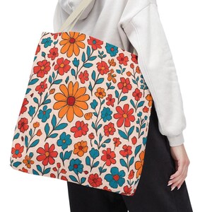 Vintage Wildflowers Tote Bag Floral Pattern Shopping Sack Vintage Boho Chic Flower Gift for Her Botanical Market Tote Retro Reusable Grocery