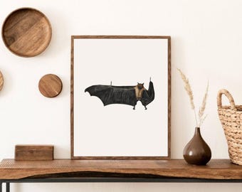 Lámina decorativa de murciélagos para imprimir, póster digital de murciélagos vintage, ilustración de murciélagos de mediados de siglo, lámina de arte gótico, decoración antigua para el hogar, arte espeluznante de Halloween.