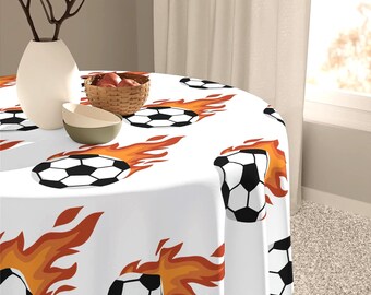 Soccer Themed Tablecloth for Kids' Birthday Party Decor Sport Lover Table Cover Gift for Children Fun Dining Room Decor Football on Fire
