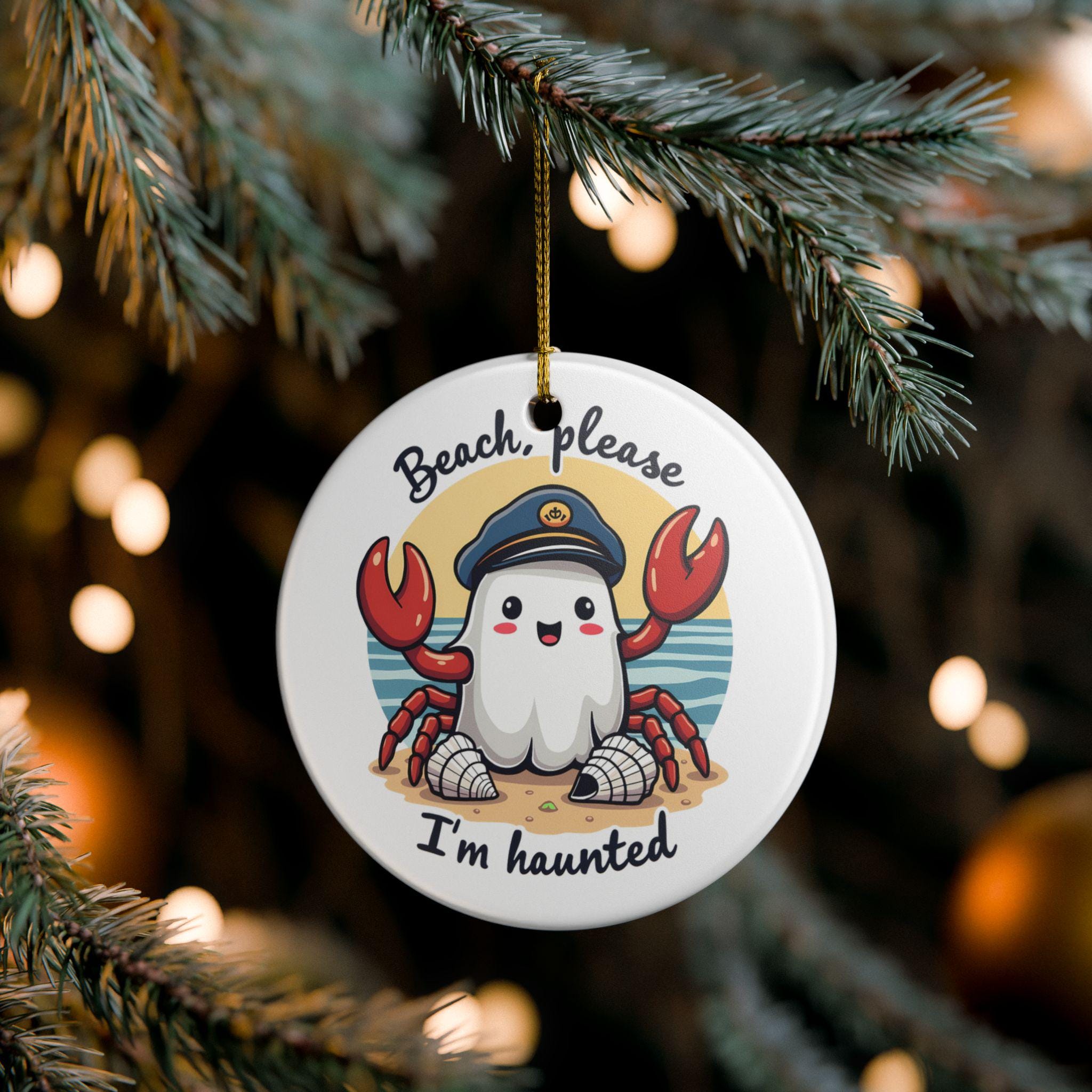 Ceramic Ornament, Funny Ghost Crab Beach Summer Vibes Gift