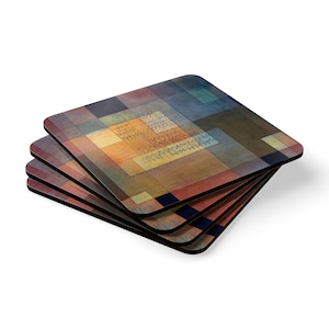 Juego de posavasos de corcho con arquitectura polifónica, obra de Paul Klee, regalo vintage para amantes del arte, posavasos con pinturas famosas, decoración de cocina