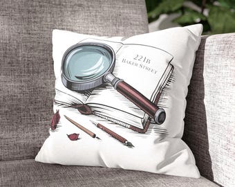 Sherlock Holmes Inspired Pillowcase, Famous Detective Home Decor, 221B Baker Street Mystery Fans Gift, Sleuth Throw Pillow Cover, Fan Art