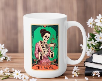 Rolig skelett-tarotkort-mammamugg, perfekt för Halloween, unik present till mors dag, dödskallekaffekopp, udda köksdekor, present till mamma