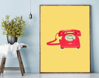 Vintage Telephone Wall Art | Old Fashioned Phone Digital Download | Rotary Phone Digital Art Print | Classic Phone Home Decor |Printable Art