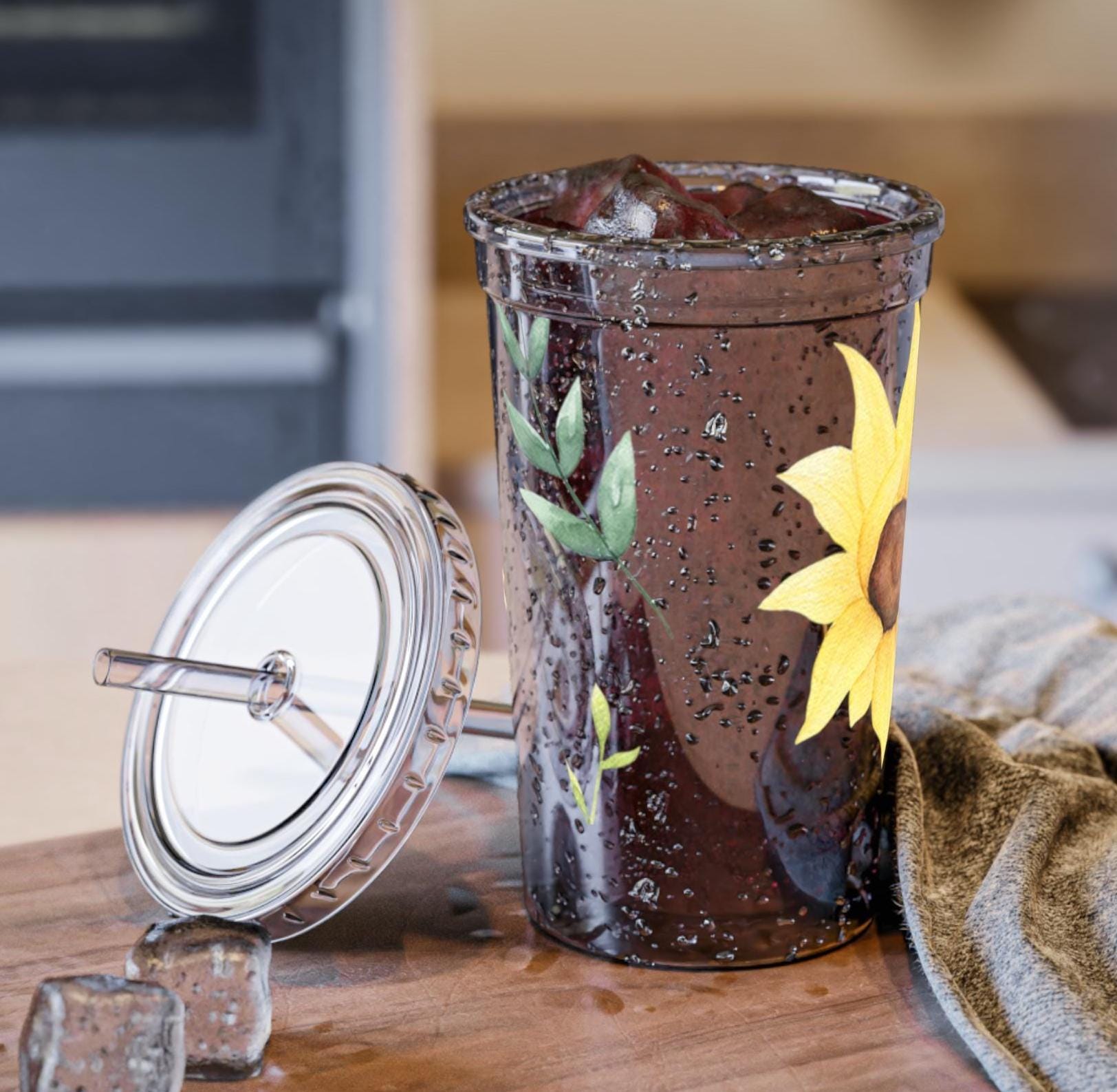 Vintage Sunflowers Acrylic Cup Retro Floral Pattern Mug Nature