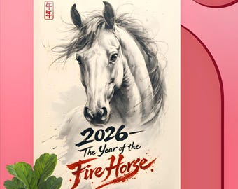 2026 Vertikaler Wandkalender Feuerpferd, Tierliebhaber Geschenk, Chinesisches Sternzeichen Ästhetik, A4 & A3, Bauernhaus Dekoration Geburtstagsgeschenke