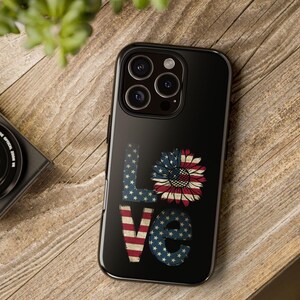 Patriotic Phone Case - Love Design, American Flag, Floral, Gift for Independence Day, Vintage Accessory Summer Vibes, Red, White, Blue Boho