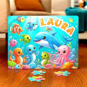 Personalized Sea Animals Puzzle Creatures Gift Marine Nautical Ocean Life Jigsaw Game Custom Toy Jigsaw For Kids Oceanic Toddlers Ages 3-6