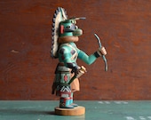 Blue Hunter Kachina carved by Shirley Adams, Hopi Katsina