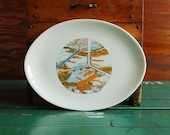 Y Bridge Souvenir China Platter from Zanesville Ohio, Vintage Tourist Kitsch
