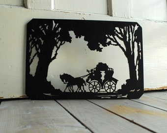Antique Scroll Saw Art: Horse-Drawn Coach Silhouette