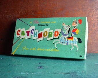 Catchword Board Game, 1954 Edition. Complete, playable Crossword game.