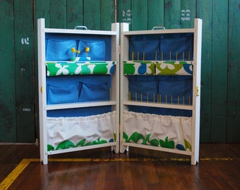 Upcycled Mod Sewing Cabinet, Portable Storage White Blue Green