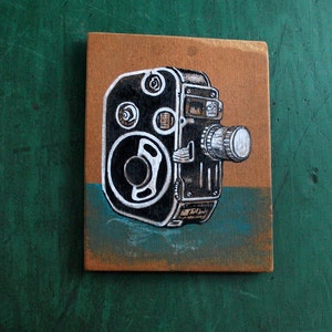 Original Painting of Bolex C8 Movie Camera, Small Painting of Camera on Reclaimed Wood image 2