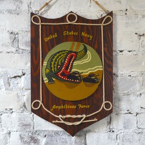 Homemade U.S. Navy Amphibious Force Plaque, WW2 Era Militaria