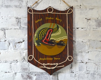 Homemade U.S. Navy Amphibious Force Plaque, WW2 Era Militaria