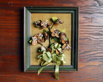 Homemade Fruit Pit Art - Pits, Ribbon and Burlap Floral Art
