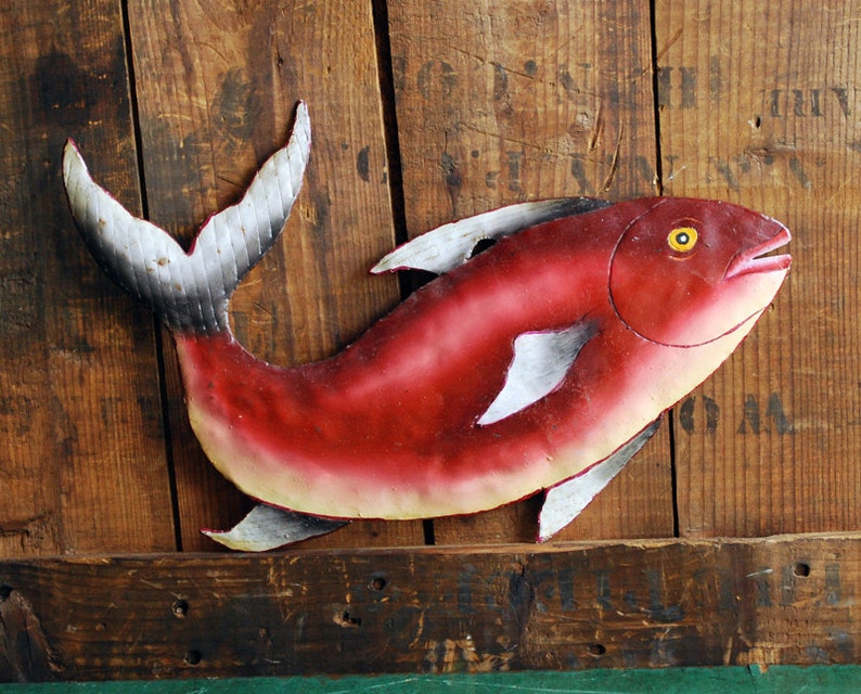 Leaping Salmon Handmade Metal Folk Art Fish Wall Hanging Etsy
