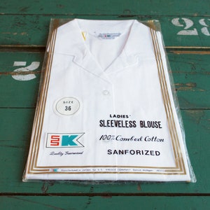 Vintage Sleeveless White Shirt by S.S. Kresge. New in package, Women&#39;s Size 36