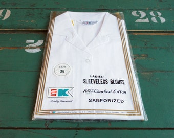 Vintage Sleeveless White Shirt by S.S. Kresge. New in package, Women's Size 36