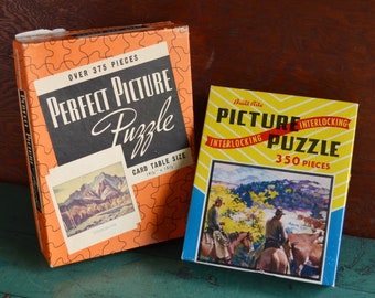 Pair of vintage Western-themed jigsaws, complete