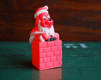 Vintage Santa Puppy Squeak Toy: Pink Chimney Dog Toy, USA Made