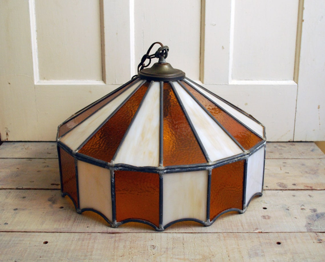 Hanging Stained Glass Tiffany Lamp Pendant Lighting 1970s Etsy