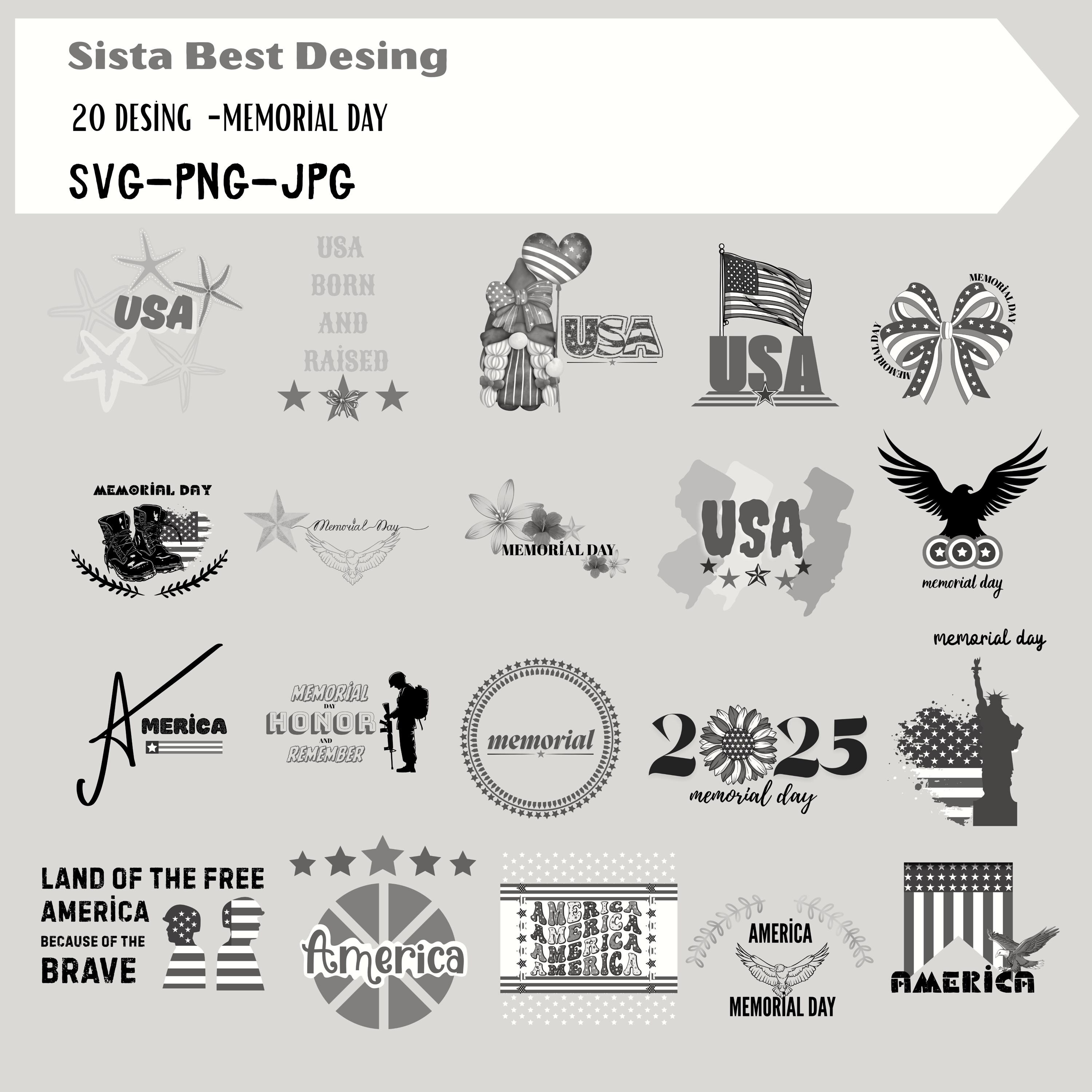 Memorial Day SVG Bundle - 20 Patriotic Designs for T-Shirts, Mugs, Crafts | USA Flag, Army, Eagle, America Cut Files, 4th Jully,