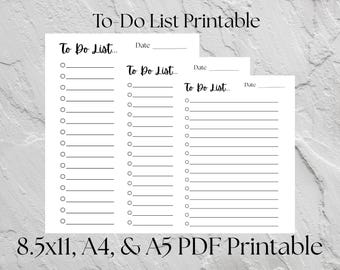 Blank To Do List | PDF To Do List | Printable To Do List | Daily Task List | Productivity List | Planner Insert | US Letter | A4 | A5 | Task