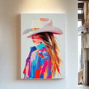 Trendy Coastal Cowgirl Wall Art Chic Woman in Cowboy Hat Art Modern Western Fashion Week Art Print  Country Aesthetic Decor Gift For Her