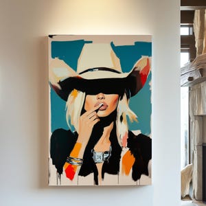 Coastal Cowgirl Wall Art | Chic Blonde Woman in Cowboy Hat | Modern Western Decor  | Country Aesthetic Print | Rustic Farmhouse Style Decor