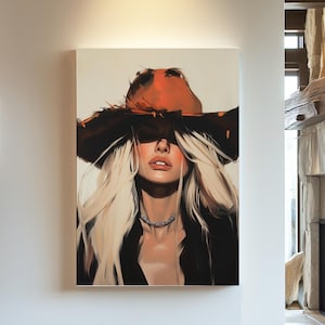 Coastal Cowgirl Wall Art Chic Blonde Woman in Cowboy Hat Print Modern Boho Western Decor Country Aesthetic Rustic Art Farmhouse Style Decor