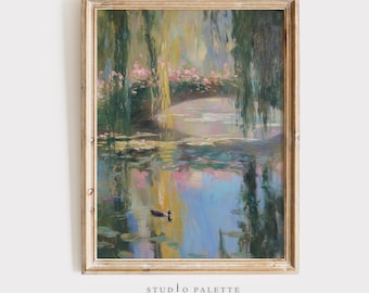 Monet Style Water Lily Print, Vintage French Cottage Wall Art (Digital Print)