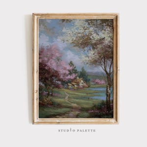 Pastoral Country Landscape, Artwork Rustic Farm Scene, Vintage Oil Painting Cottagecore Wall Art, Printable Digital Download