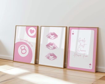 Pink Dorm Prints Set, Girly Aesthetic Wall Art (Digital Download)