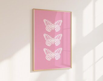 Pink Butterfly Wall Art, Minimalist Girl Room Decor (Digital Download)