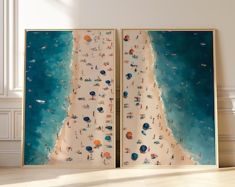 Beach Scene Print Set of 2 | Minimalist Ocean Art (Digital Download)