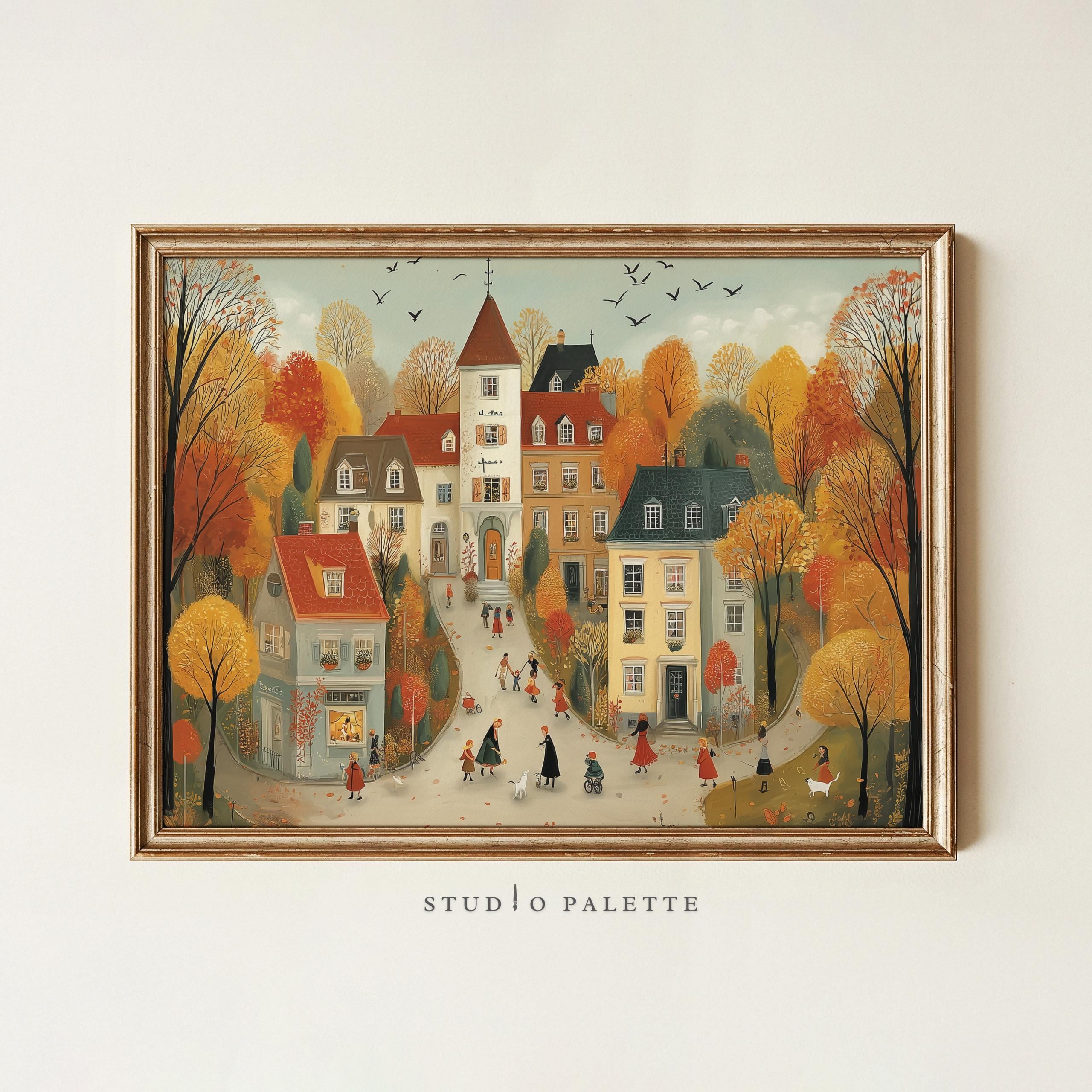Cozy Fall Printable Wall Art Set of 6, Cute Autumn Village Prints, Warm ...