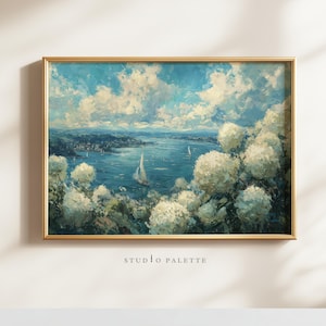Sailboat Seascape Painting Antique Vintage Coastal Wall Art Boat Nautical Lake House Decor Summer Printable Digital Download
