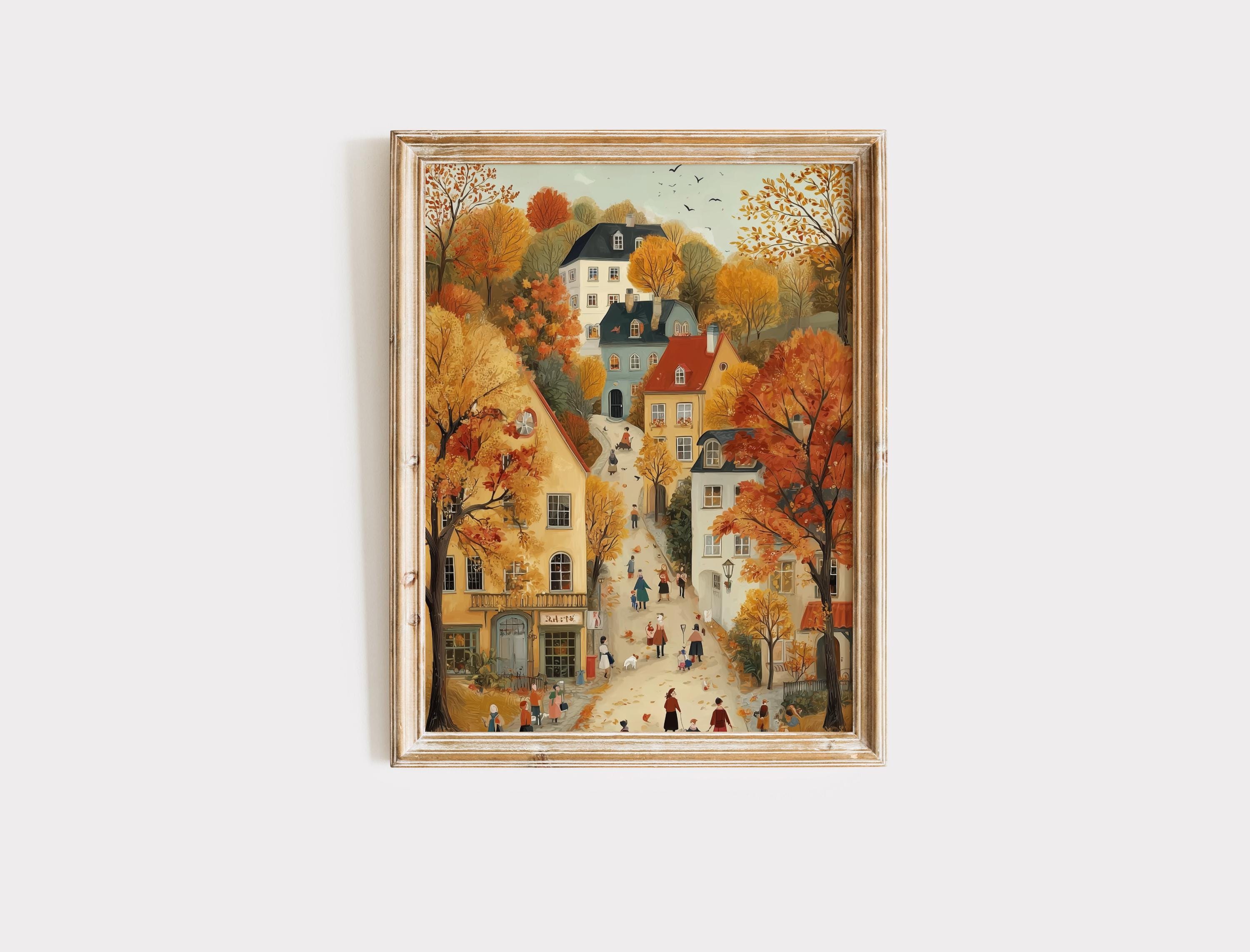 Cozy Fall Printable Wall Art Set of 6, Cute Autumn Village Prints, Warm ...