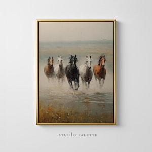 Vintage Horse Oil Painting Download, Horse Wall Art, Wild Horses Printable, Horses in Field Print, Animal Printable Decor, Digital Horse Art