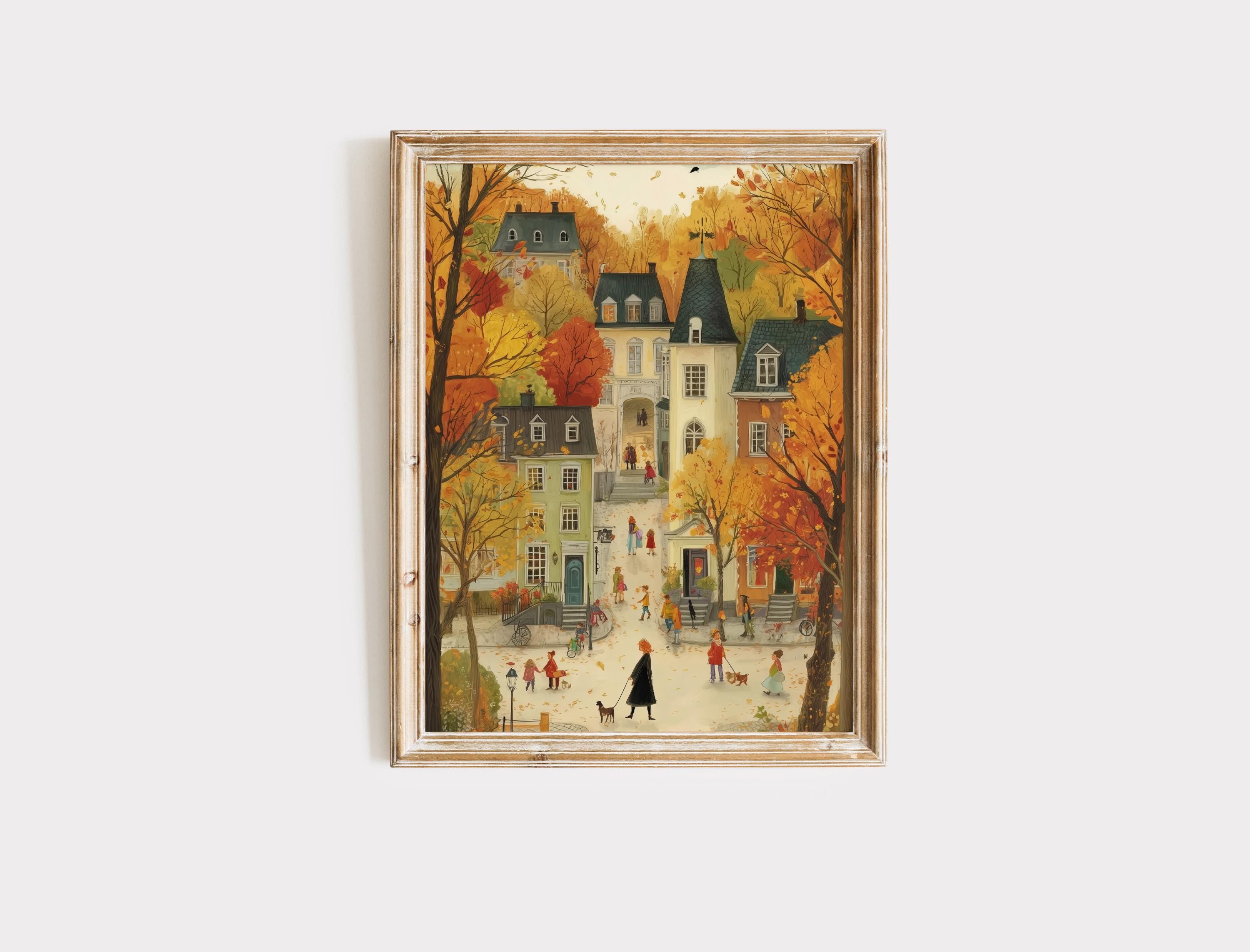 Cozy Fall Printable Wall Art Set of 6, Cute Autumn Village Prints, Warm ...