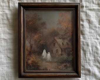 Haunted Cottage Ghost Print, Spooky Gothic Halloween Decor (Digital Download)