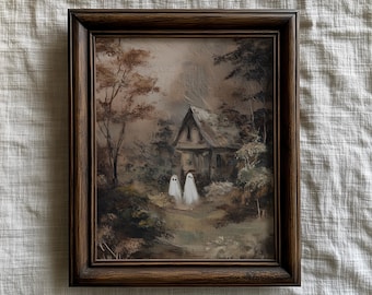 Haunted Cottage Halloween Print, Spooky Ghosts, Gothic Decor (Digital Download)