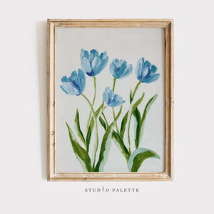 Blue Tulip Floral Print, Grandmillennial Chinoiserie Wall Art (Digital Download)